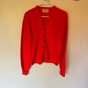 Vintage acrylic red button front grandpa college cardigan sweater size medium